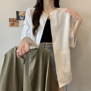 女装 实拍夏装 大码 新款 宽松棉麻料上衣复古简约棉麻T恤女 韩版