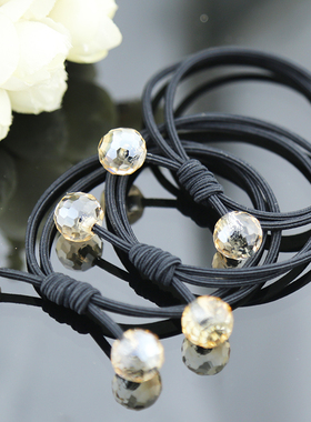 韩国手工打结高弹皮筋黑色仿水晶基础发绳双股发绳森女简约皮套女