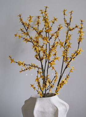 高级感逼真黄色连翘花腊梅仿真花客厅餐桌插花花束花艺装饰摆件