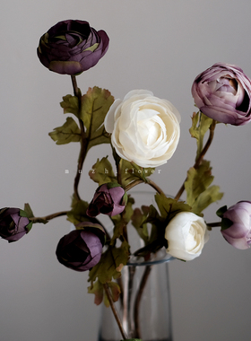 轻奢高级感复古色山茶花仿真花束逼真淡雅客厅花艺插花桌面摆件