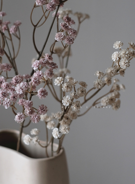复古轻奢满天星仿真花束米白色粉色高端客厅卧室插花家居装饰摆件