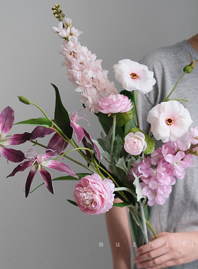 朝花夕拾紫色仿真花束轻奢高端插花绢花客厅摆设花艺餐桌装饰摆件