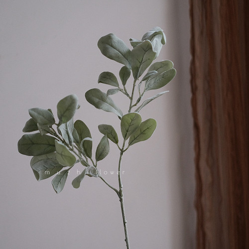 植绒罗勒叶轻奢高端仿真花客厅摆设花艺插花手感叶家居装饰兔耳叶