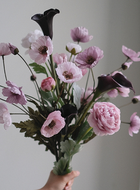 半夏仿真花束紫色虞美人假花摆设轻奢高端客厅装饰插花花艺摆件