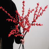 北美冬青红果轻奢高端客厅摆件年宵花插花新年装 饰春节氛围布置