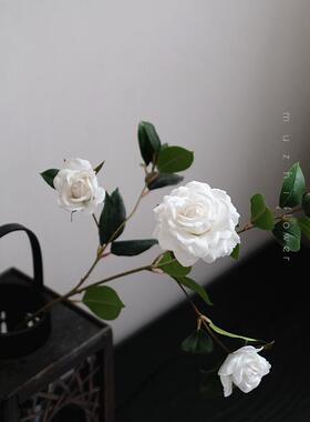 白色山茶花仿真花保湿手感花艺客厅装饰摆件栀子花假花轻奢高级感