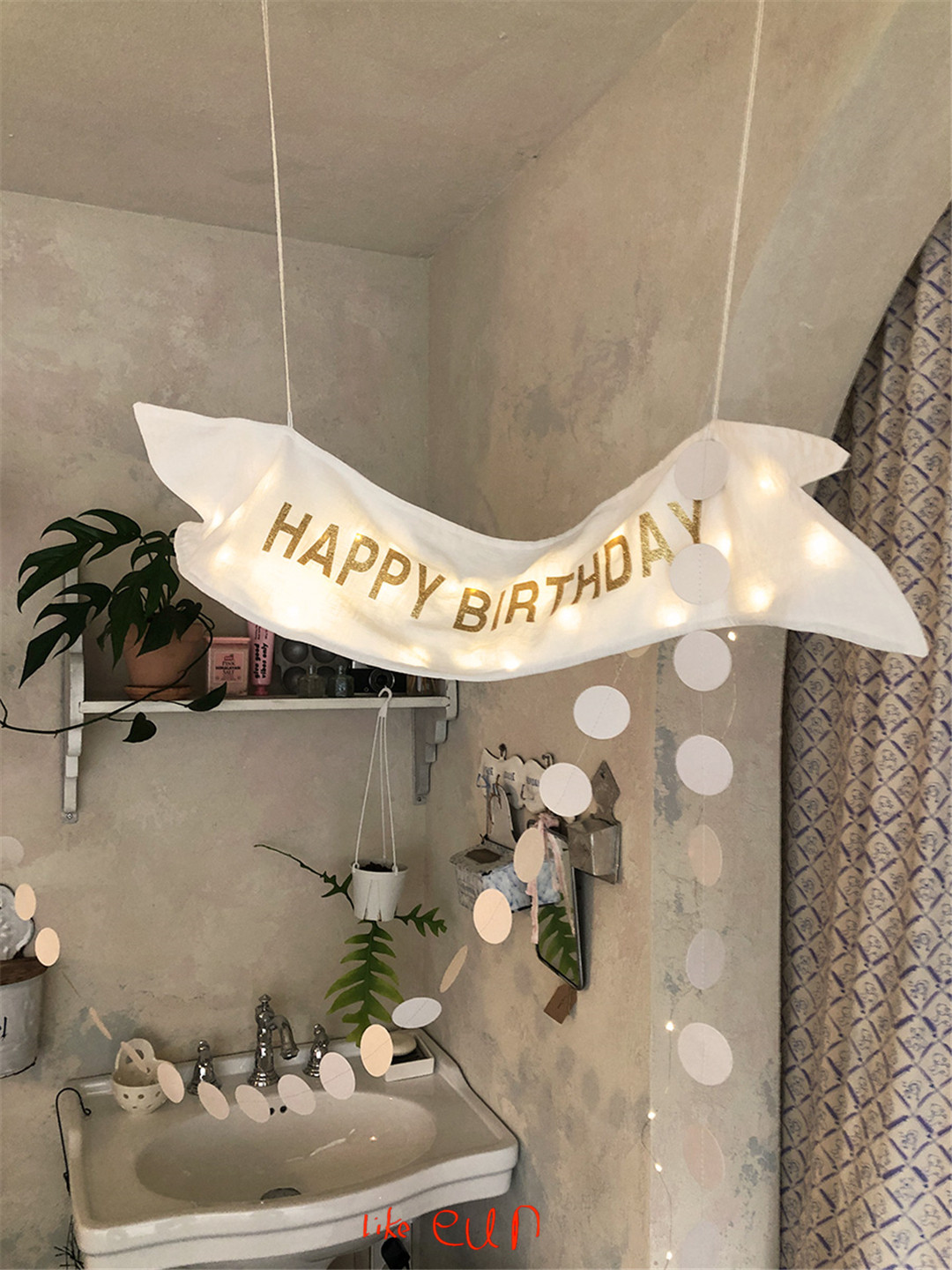 likeeun韩国代购 正品ins博主自制 HBD生日挂旗布艺挂旗