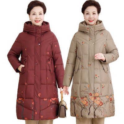 连帽保暖中长款加厚羽绒服贵妇人