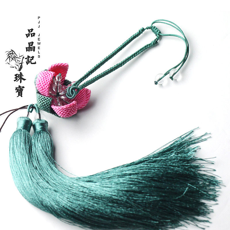 双十二纯手工编织手把件绳手玩件台湾玉线翡翠玉器把玩件莲花车挂