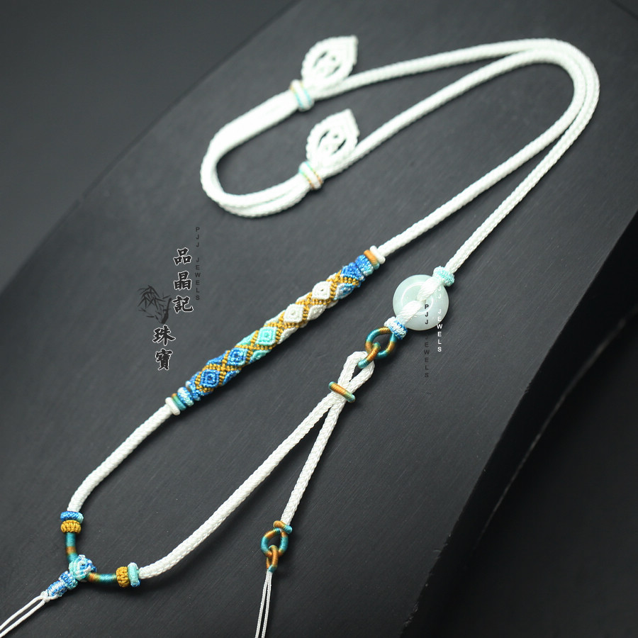 男女款纯手工编织项链挂绳毛衣链配饰金银玉佛牌调节平安扣侧双挂