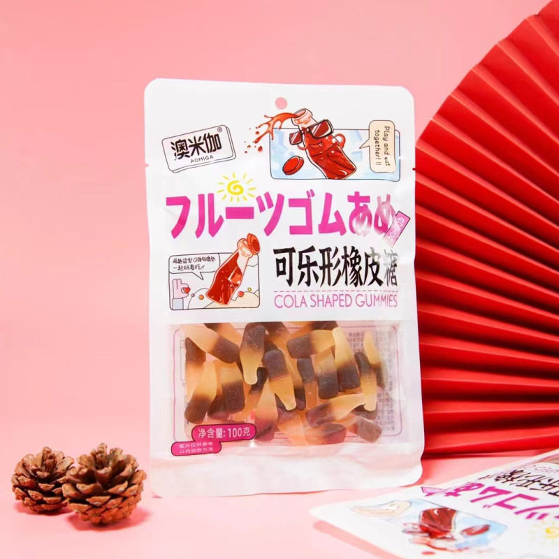 可乐味软糖网红爆款混合水果汁味橡皮糖小熊毛毛虫煎蛋鲨鱼树莓形