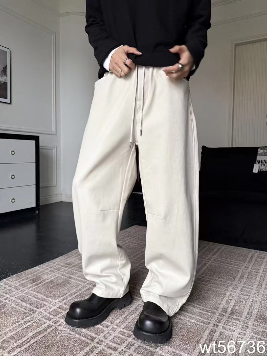 Wt56736新款秋冬男士休闲裤宽松直筒男款潮牌百搭加绒加厚学生