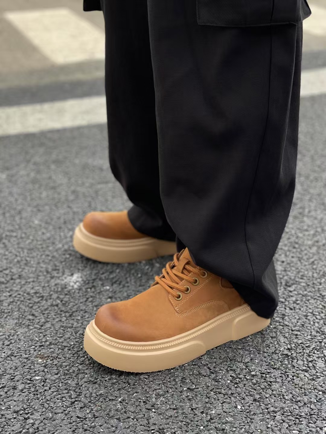 工装靴2025新款男士真皮大头鞋低帮系带厚底增高鞋复古做旧德比鞋