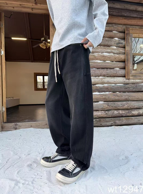 微腾12947新款秋冬男士休闲裤牛仔裤宽松直筒男款加绒加厚弯刀裤