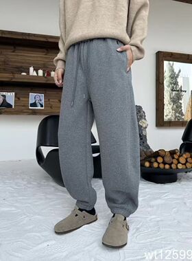 Wt12599新款秋冬男士休闲裤卫裤宽松直筒男款收口百搭加绒加厚