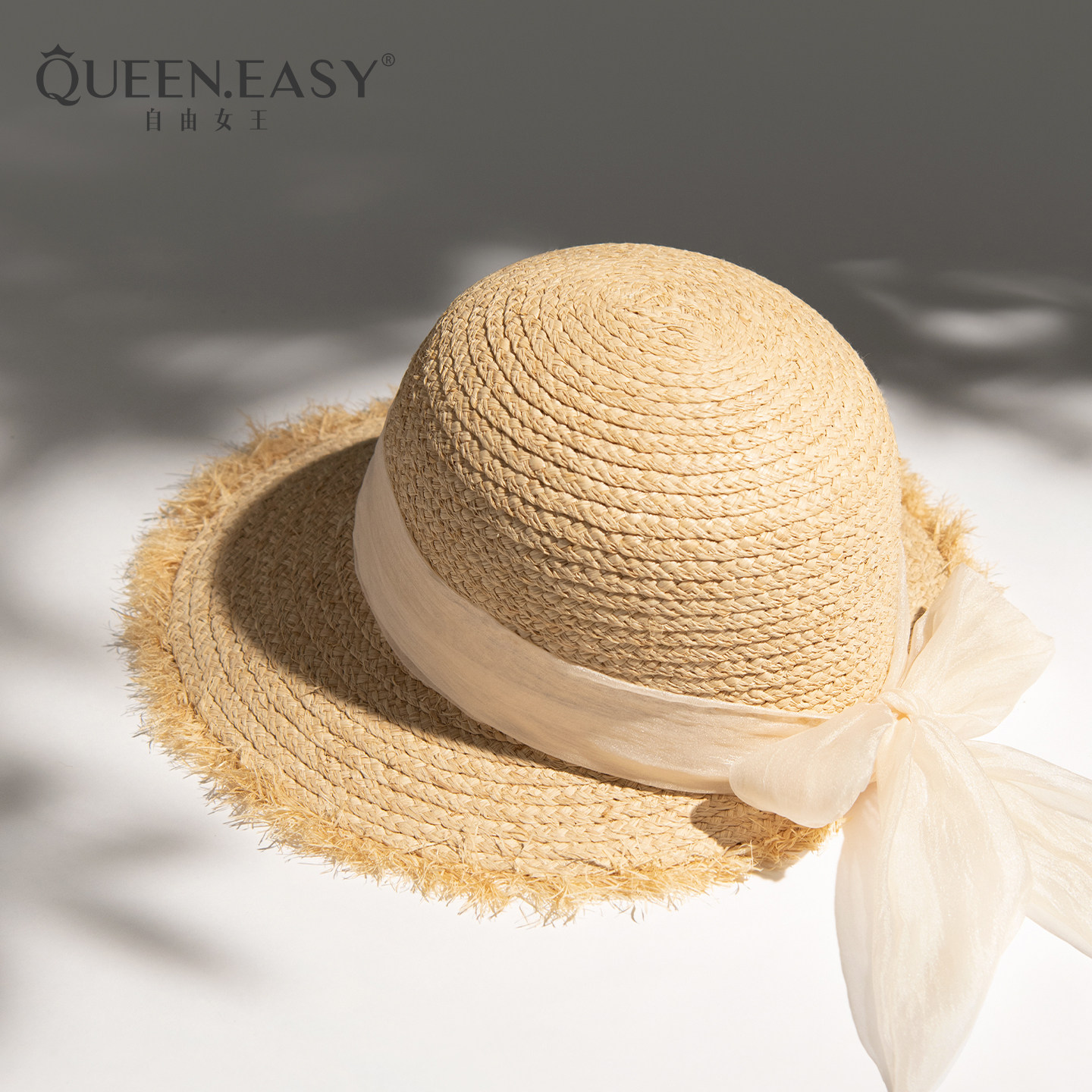 法式拉菲草渔夫帽子女款春夏防晒海边度假遮阳草帽毛边飘带太阳帽