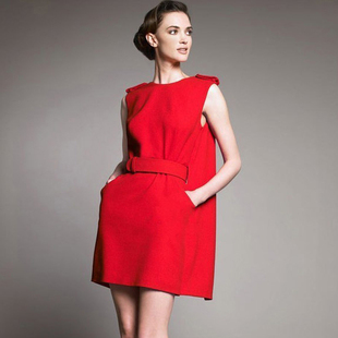 无袖 2020春装 后开旗假两件腰带收腰款 韩版 肩章连衣裙背心裙 新款