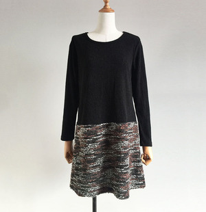 2020春外贸原单清仓款配毛呢撞色黑色针织毛衣裙打底裙日单连衣裙