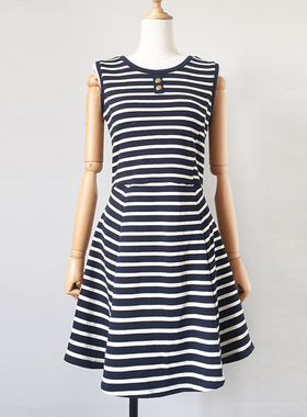 2020夏装上新日本贵牌RADY减龄收腰大裙摆A字条纹无袖短裙连衣裙