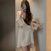 睡衣女夏2025新款 春秋冰丝蕾丝性感吊带睡裙睡袍带胸垫纯欲