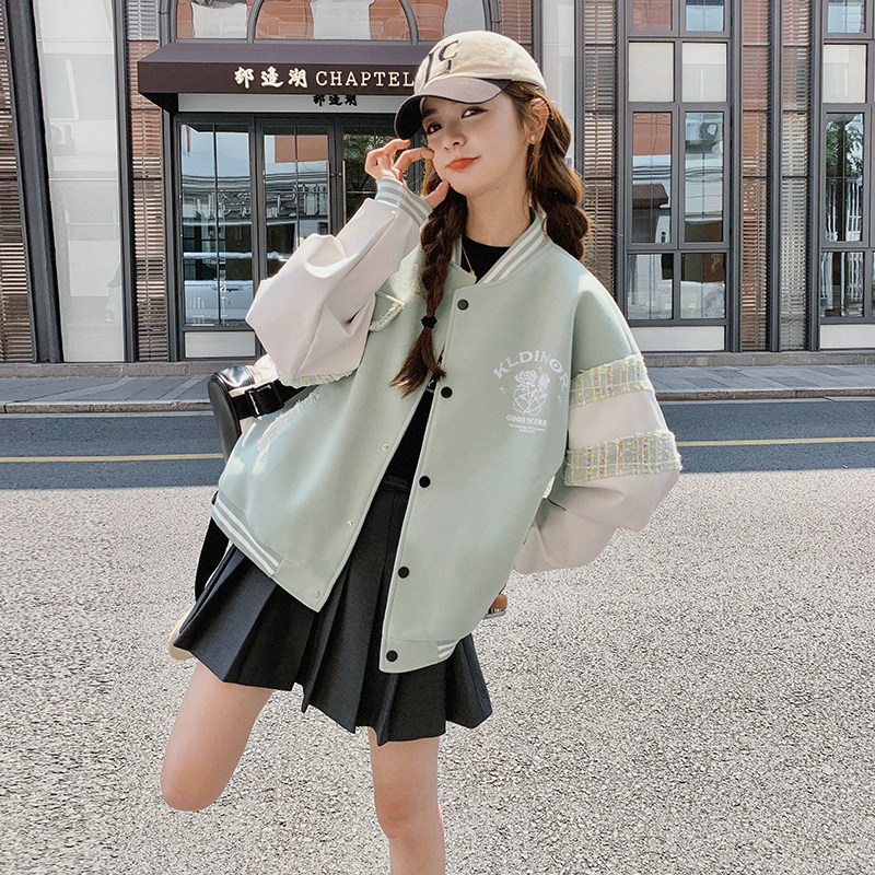 【秋款爆款现货】学院风蓝绿色棒球服088-8818p125控178
