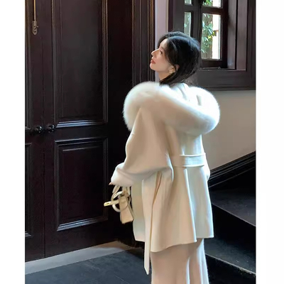 白色双面羊绒大衣女2025