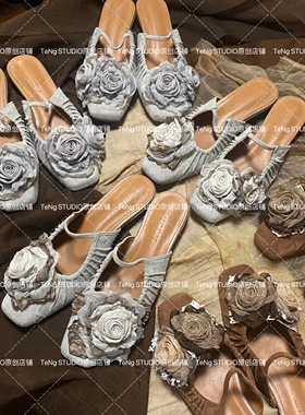 TeNg小众原创手工鞋布艺中式古风优雅侘寂干枯玫瑰平底秋夏热卖