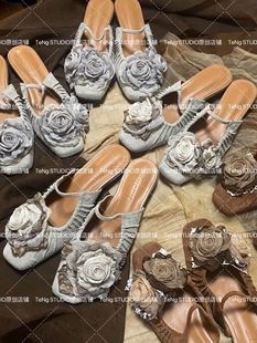 古风优雅侘寂干枯玫瑰平底秋夏热卖 TeNg小众原创手工鞋 布艺中式