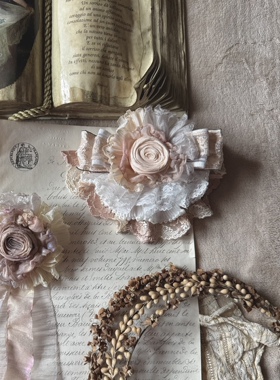 TeNg原创手作“橘络栀子”大裙摆半扎发蝴蝶结形蕾丝法式发夹发卡