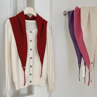 100%纯羊毛三角巾披肩女秋冬外搭纯色针织保暖小围巾绑腰包头围脖