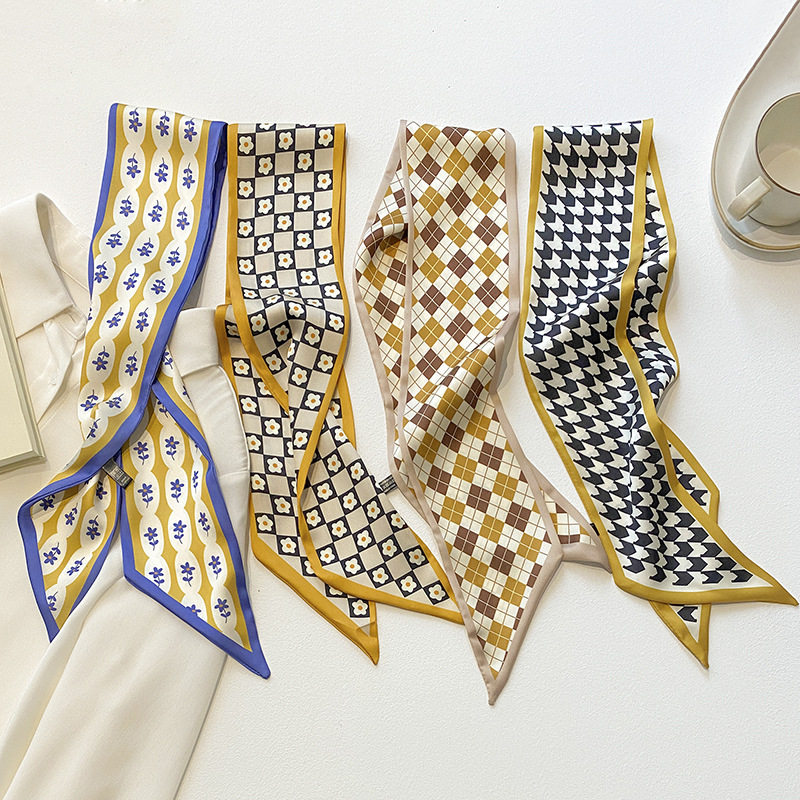 欧尼黄色气质小丝巾女春夏百搭长条发带飘带绑包丝带职业装饰领巾