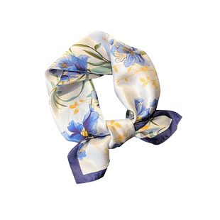 优雅紫色水仙花丝巾小方巾女春夏薄款真丝桑蚕丝围巾百搭网红领巾