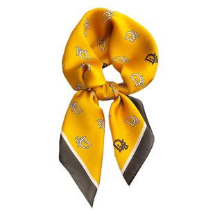 法式发带字母黄色丝巾女小方巾春秋季百搭薄款纱巾职业配西装领巾