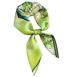 春秋款绿色油画梵高白玫瑰真丝丝巾披肩100%桑蚕丝女士围巾70方巾