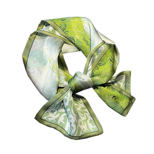 绿色麦田~复古油画真丝长条小丝巾女春秋薄款桑蚕丝围巾衬衫领巾