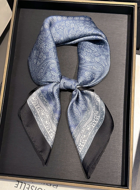 ins时髦仿真丝丝巾女韩版春秋百搭系脖纱巾头巾装饰领巾70cm方巾