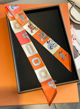 橙色小马复古丝巾女长款飘带发带绑包丝带小领巾春夏季搭T恤围巾