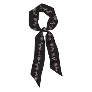 黑色系小香风玫瑰丝巾女法式发带长条绑包飘带多功能装饰西装领巾