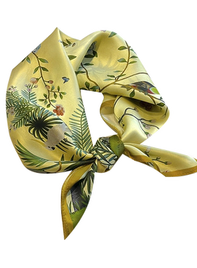 森系风黄色真丝小方巾装饰围巾