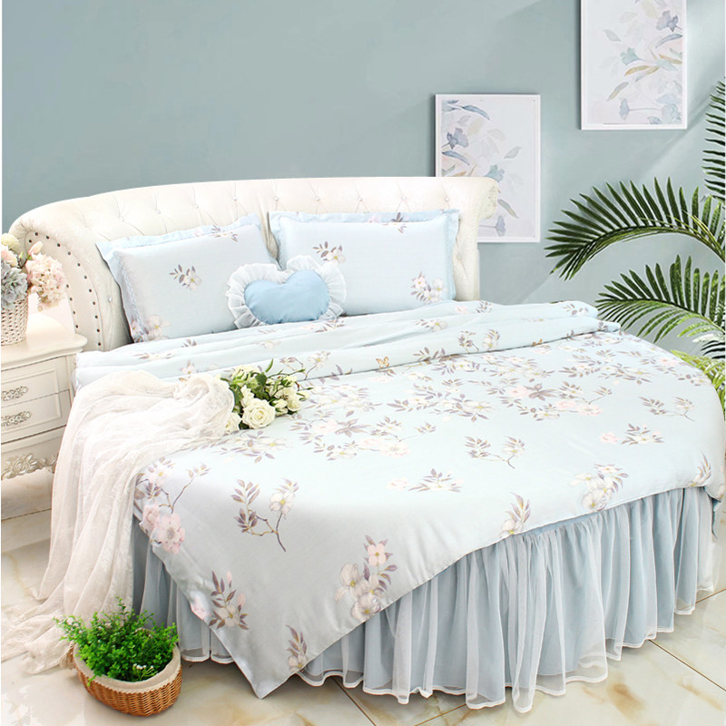 60支兰精天丝莱赛尔纤维凉感圆床四件套浅色简约大气花型圆床单2m