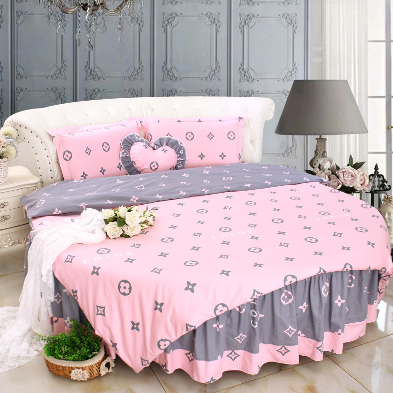 春季新款简约大气灰粉色主题房纯棉全棉圆床四件套圆床罩圆被套2m