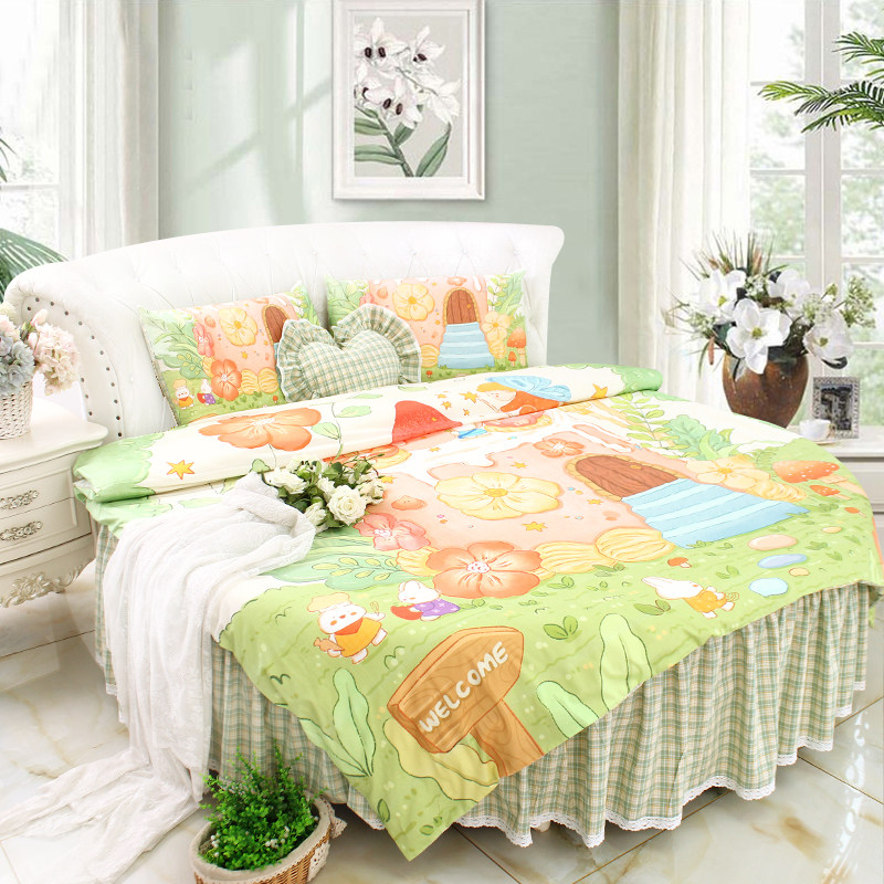 花草香绿野仙踪纯棉全棉圆床四件套圆床罩床裙圆被套可定制圆床笠