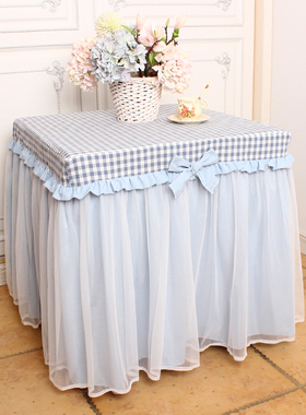 清新蓝色水洗棉桌布电炉烤火炉长方形茶几方桌麻将机床头柜防尘罩