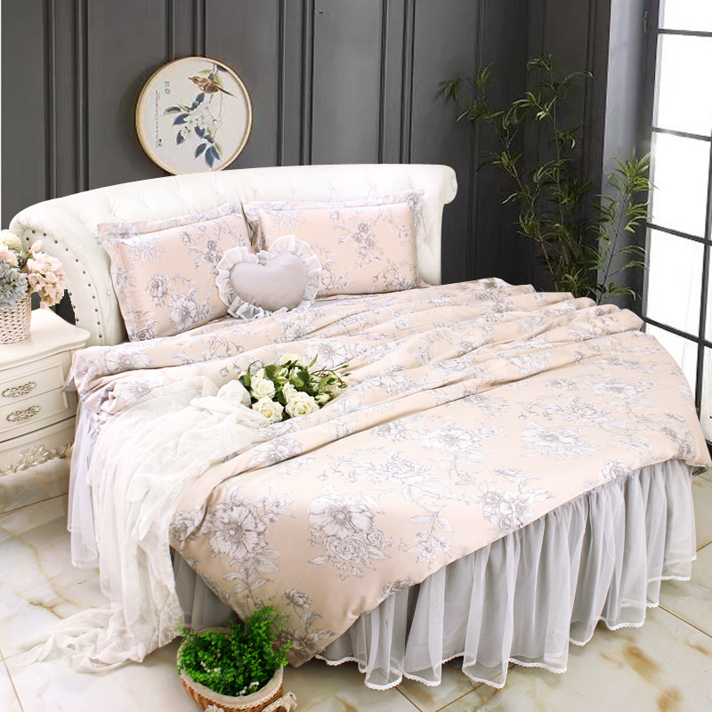 60支兰精天丝莱赛尔纤维凉感圆床四件套浅色工笔国画花型圆床单2m