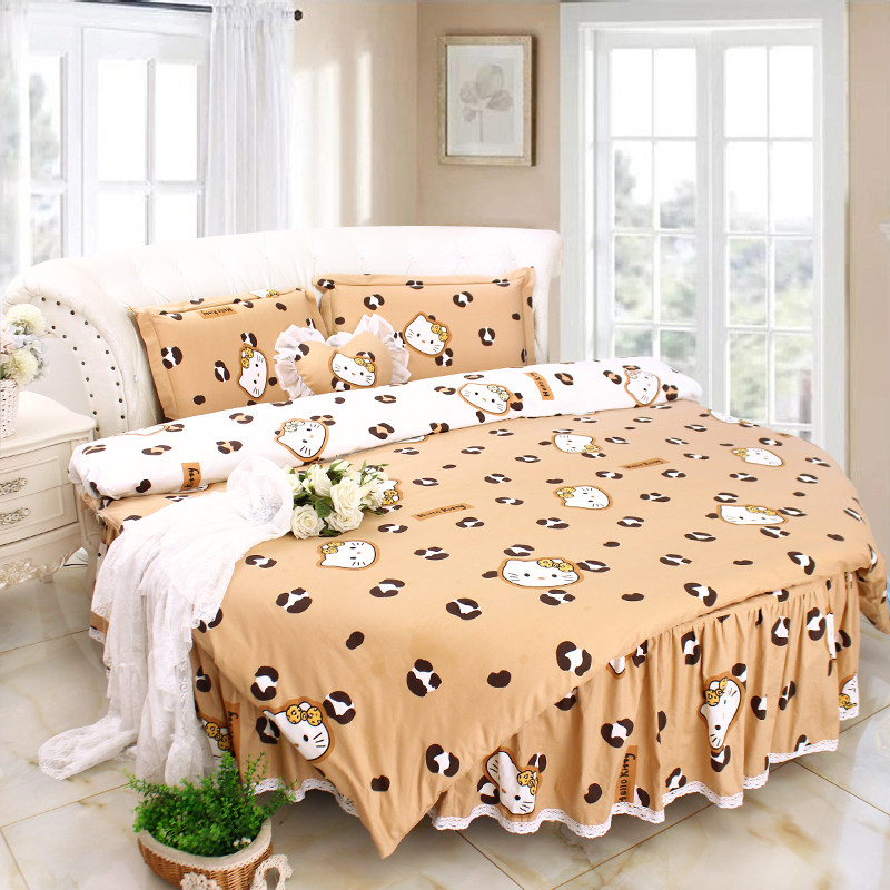 豹纹猫咪野性小猫公主主题房纯棉全棉圆床四件套圆床罩床裙圆被套