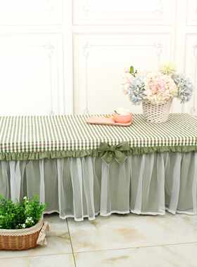 绿色格子纯棉桌套幼儿园课桌桌布布艺套罩家用长方形茶几餐可定制