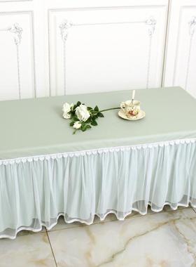 淡绿色哑光皮革防油防水多花色茶几罩蕾丝全包长方形桌布电视柜长