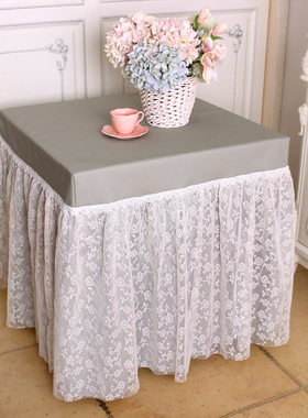 浅灰色皮革防水防油方形桌布床头柜罩茶几罩蕾丝烤火罩电暖炉罩套