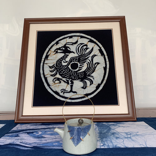 装饰挂画纯手绘蜡染四大神兽中式茶室复古