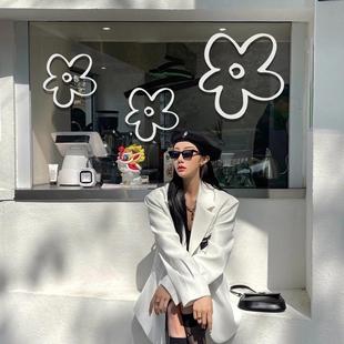 奶茶服装橱窗装饰拍照玻璃门派大花店铺ins贴纸花朵鲜花可爱网红